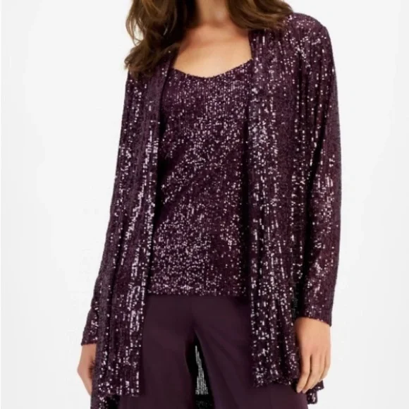 NWT Anne Klein Deep Purple Purple Sequin Blazer Jacket Evening Wear Large - Picture 3 of 10